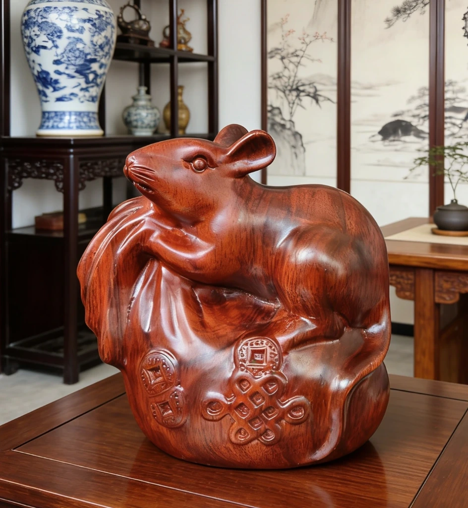 花梨木生肖鼠摆件 尺寸（20×12×20厘米）