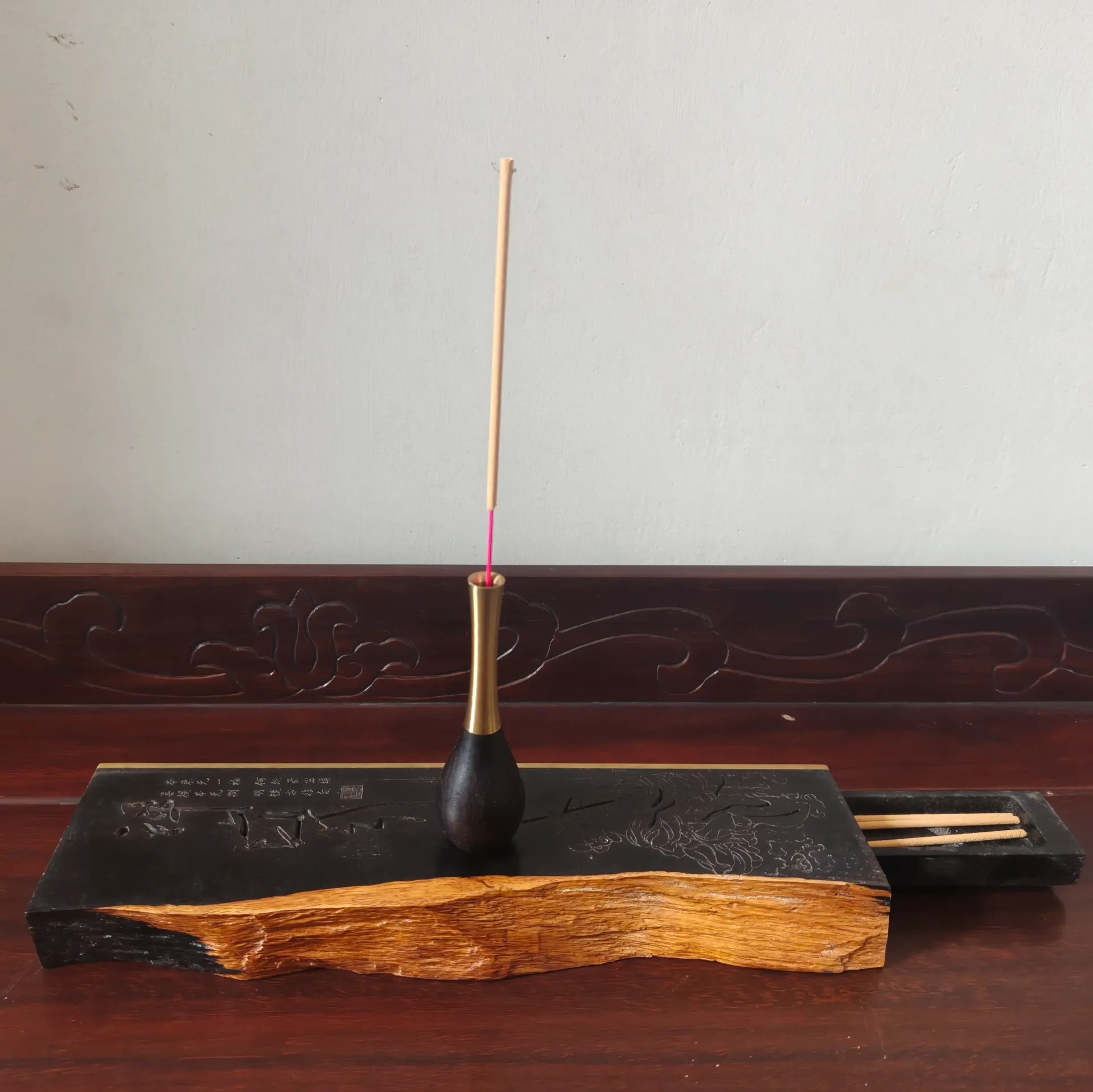 黑酸枝国风个性檀香镂空线香礼品盒三件套