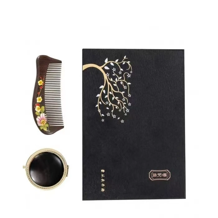 黑酸枝国风荷花按摩梳套装