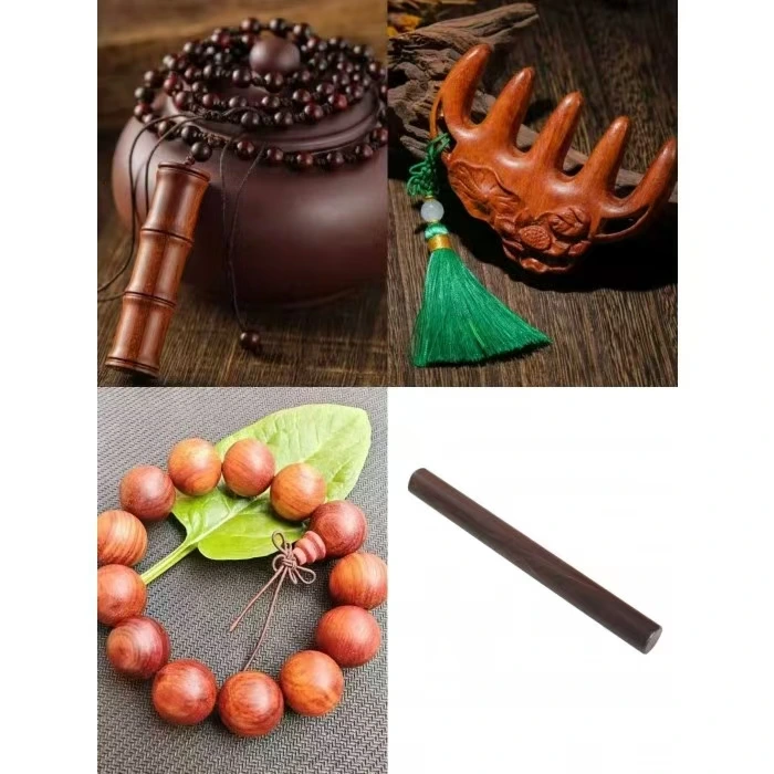 国潮四件套 小叶紫檀竹节项链 缅花按摩梳 花梨木手串 黑酸枝擀面杖各1件
